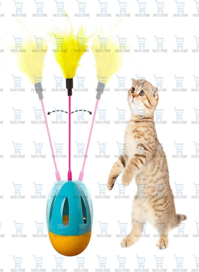 THE DDS STORE متجر DDS، ألعاب قطط صغيرة تفاعلية، لعبة قطط تفاعلية مع ريش مثبت في أعلى الكرة، قطعة واحدة، قد يختلف اللون (عبوة من قطعتين). - Image 1